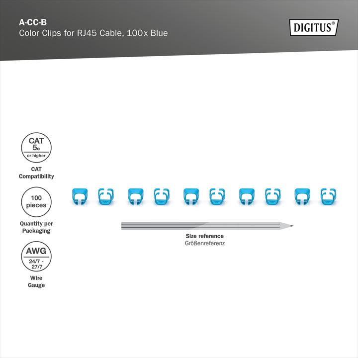 Produktbild Digitus Farbclips für RJ45-Kabel Farbe Blau, 100 Stück Packung