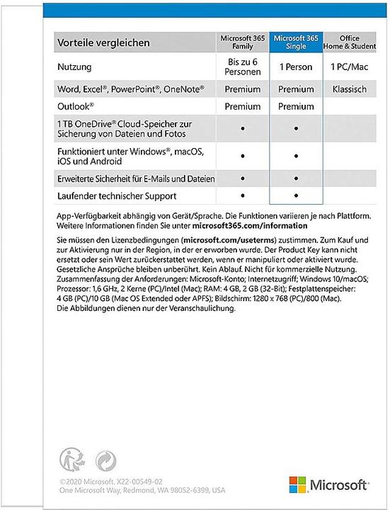 Image du produit Microsoft 365 Single (1 Utilisateur, 12 mois)