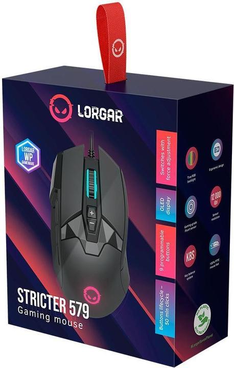 Image du produit Lorgar Stricter 579, souris de jeu, 9 boutons programmables, capteur Pixart PMW3336, DPI jusqu'à 12 000 (Filaire)