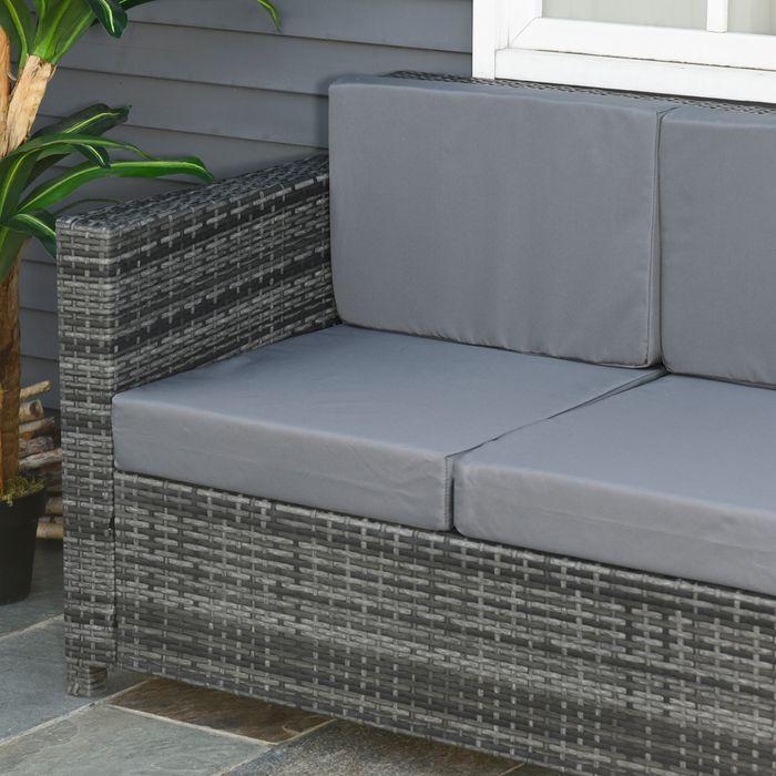 Produktbild Swisshandel24 Poly-Rattan Sofa mit Kissen 3-Sitzer Garten Loungesofa Metall Polyester Grau 185 x 70 x 80 cm