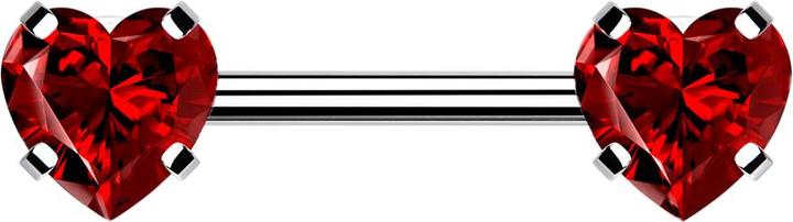 Star Piercing Threadless Barbell silber front mit Herz Kristall rot gefasst (Chirurgenstahl 316L, ohne Messing)
