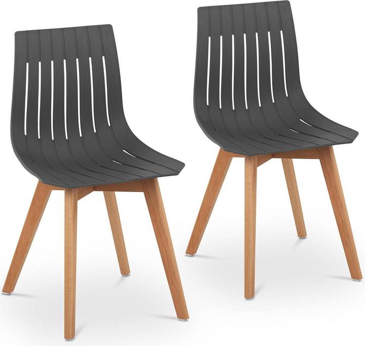 Produktbild Fromm & Starck Stuhl 2er Set bis 150 kg Lehnstuhl Kunststoff Holzbeine Buche grau Designstuhl