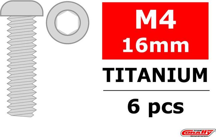 Produktbild Team Corally Titanschrauben M4 x 16mm Innensechskant Linsenkopf 6 St
