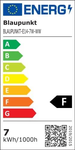 Energie-Label Blaupunkt LED E14 Glühbirne - Kerze - 7W - Warmweiss 2700K - Led Lampen - 4-er Pack (E14, 7 W, 640 lm, 4 x, F)