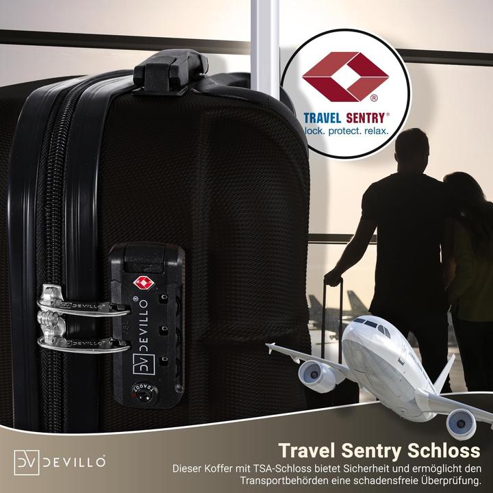 Produktbild Devillo 4-teiliges Hartschalenkofferset mit Teleskopgriff (120 l, Handgepäck (bis 50l), M (50 - 90l), L (90 - 115l), XL (ab 115l))
