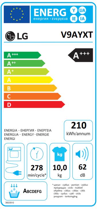 Energy Label LG V9AYXT (10 kg, Left)