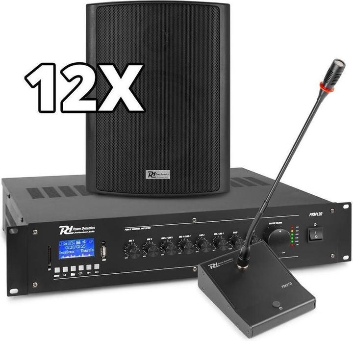 Produktbild Power Dynamics complete 100V muziekinstallatie / omroepinstallatie met 12 speakers, 120W Bluetooth verster (Aktiv)