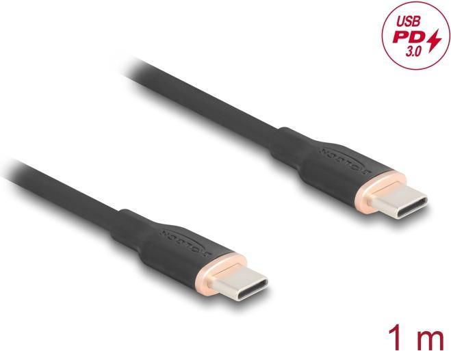 Produktbild Delock 81238 - USB 2.0 Kabel USB Type-C Stecker zu Stecker PD 3.0 60 W 1 m schwarz Silik (1 m, USB 2.0, 60 W)