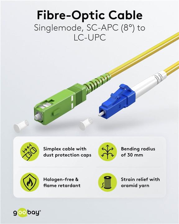 Produktbild Goobay Glasfaserkabel FTTH, Singlemode OS2 Yellow, Gelb Simplex, 10 m (S/UTP, 10 m)
