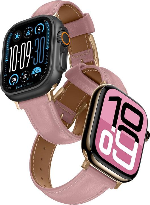 Image du produit Amazingthing Class Band Lederarmband für Apple Watch 45 / 46 / 49 mm - Rosa (Acier inoxydable, Cuir pleine fleur)