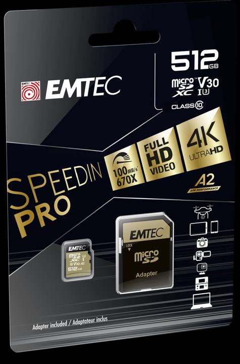 Immagine prodotto Emtec mSD 512GB UHS-I U3 V30 A2 SpeedIN (512 GB, microSDXC, U3, UHS-I)