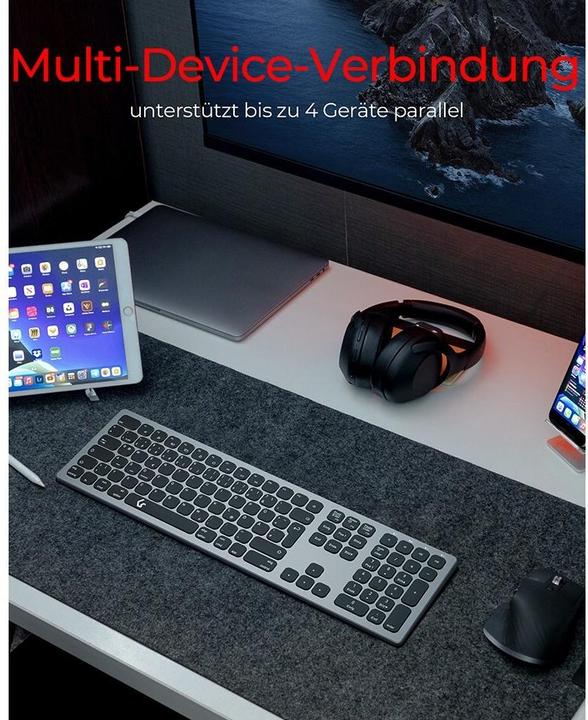 Image du produit KeySonic Clavier Full-Size en aluminium, Bluetooth® & RF, pour Win & macOS (DE, Sans fil)