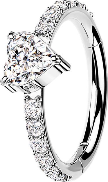 Star Piercing Micro Segmentring klappbar silber seitlich Kristalle und Kristallherz silber (ohne Messing, Titan G23)