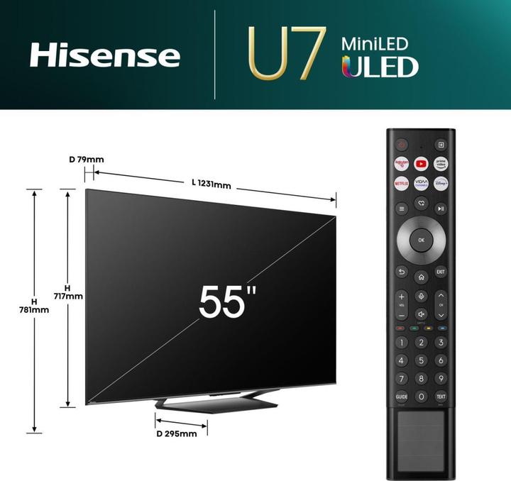 Image du produit Hisense TV 55U7NQ (55", U7N, Mini-LED, 4K, 2024)