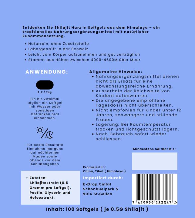 Valeurs nutritives et ingrédients Luvy Shilajit (100 pièce(s), Capsules, 50 g)
