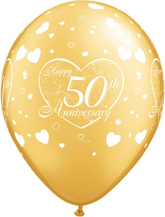 Qualatex 11 Zoll 50. Jahrestag Gold Herz Muster Latex Ballons (Packung mit 6) (6 x)