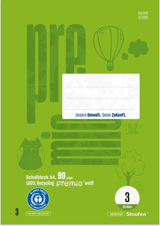 Produktbild Staufen Schulblock Premio, Leimung, 4-fach, 90 g/qm, A4, 21 Doppellinien, LIN3, 50Bl (A4, Liniert)