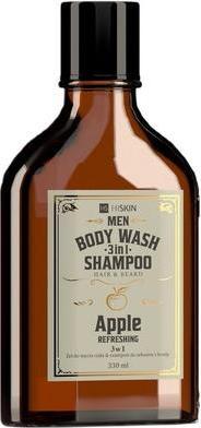 Actual product image Hiskin Hiskinmen Whisky 3-In-1 Body Wash And Shampoo For Hair And Beard Apple 330ml (330 ml, Liquid shampoo)