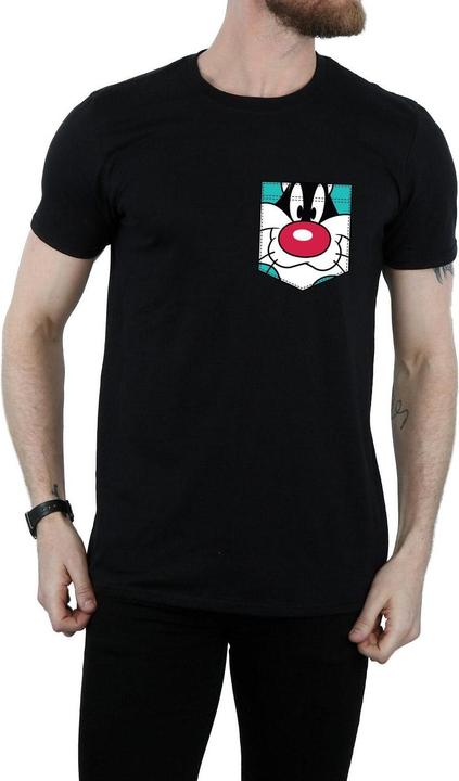 Actual product image Looney Tunes Mens Sylvester Face Faux Pocket T-Shirt (L)