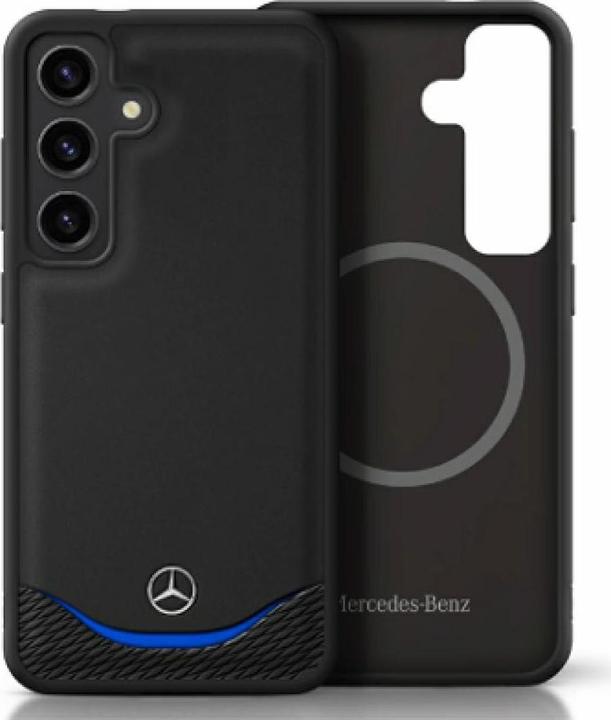 Mercedes Leather Contrasted Blue Horizontal Curve MagSafe Case for Samsung Galaxy S25 - Black (Samsung Galaxy S25)