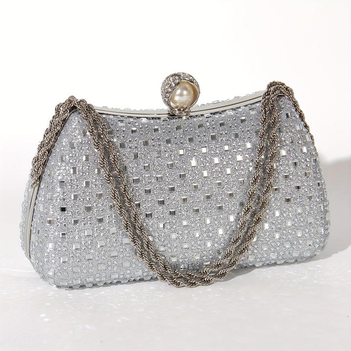 Only-Bags.Store 1 Stück Elegante Strass-Clutch - Modische Abendtasche mit abnehmbarem Schulterriemen für Hochzeiten