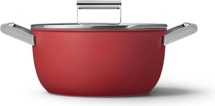 Actual product image Smeg CKFC2411RDM Casserole Ø 24 cm with glass lid, 2 handles, red (24 cm, Casserole + Stewpot, Stainless steel, Aluminium)