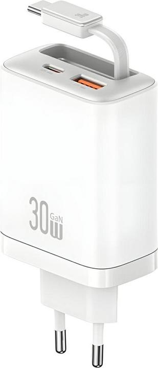Immagine prodotto Usams CC296 30W Fast Charger With Retractable Type-C Cable (EU) - Xiang Series White (30 W)