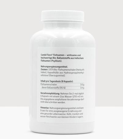 Nutritional values and ingredients Effective Nature Combi Flora organic psyllium husk capsules (240 Piece, Capsules, 160 g)