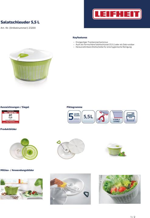 Produktbild Leifheit Salatschleuder 5,5 L