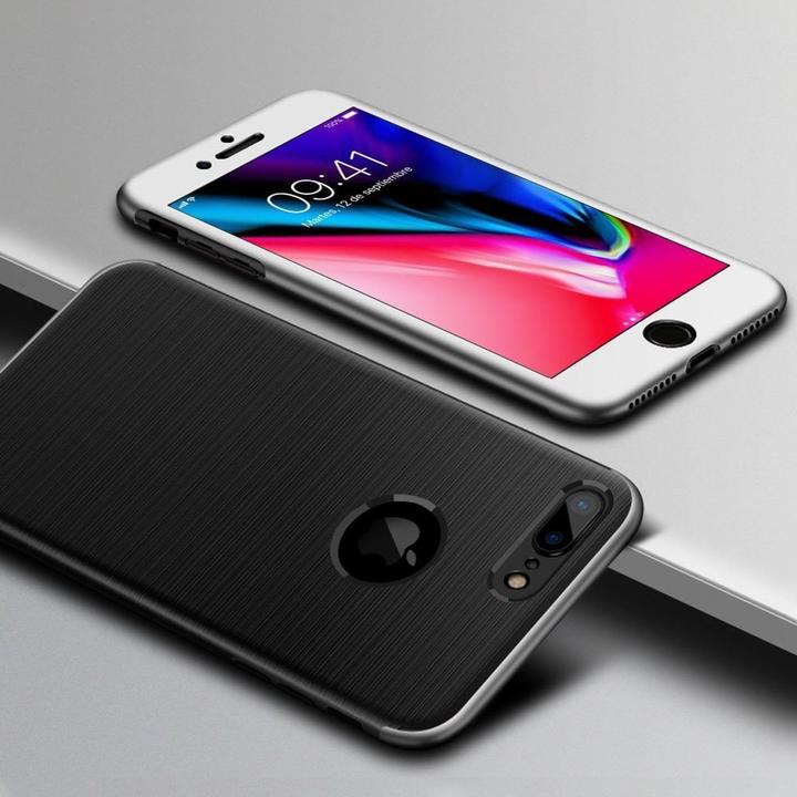 Produktbild König Design Handyhülle Apple iPhone 8 Plus Full Cover Carbon Case Schutz Bumper Etui Silber (Apple iPhone 8 Plus)