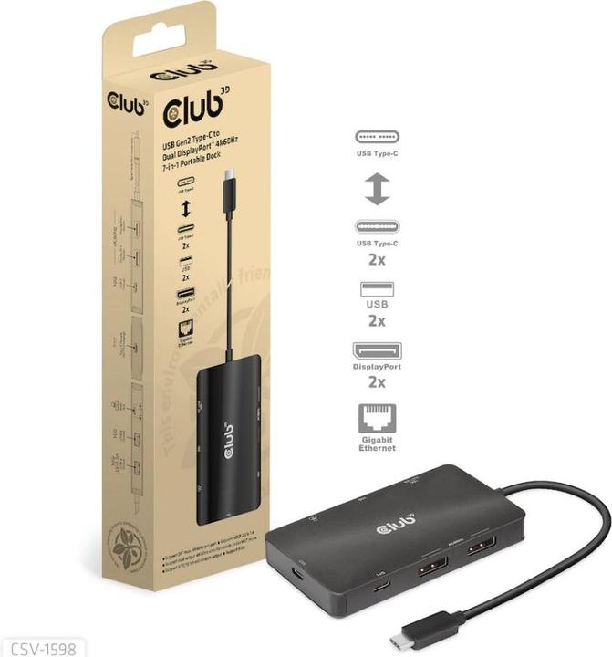 Productafbeelding Club 3D Club3D USB 7-in-1 Hub USB-C > 2xDP/2xUSB/2xUSB-C (USB-C, 7 Havens)