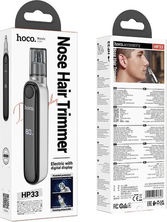 Actual product image Hoco Headphone with microphone nose hair trimmer with display HP33 silver