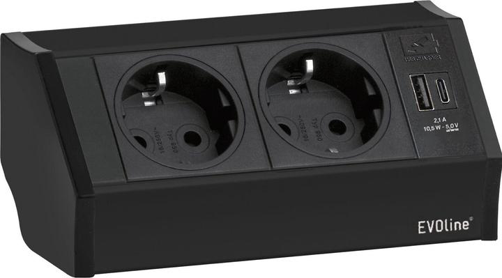Evoline V-Dock Steckdosenelement 2 x Schuko, USB-A + C Charger schwarz