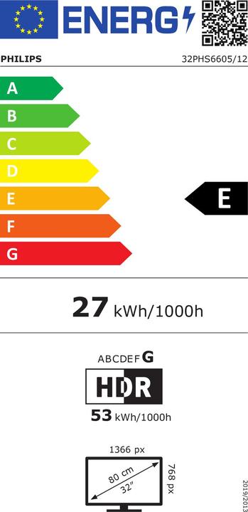 Etichetta energetica Philips 32PHS6605 (32", PHS6605, LCD, HD, 2020)