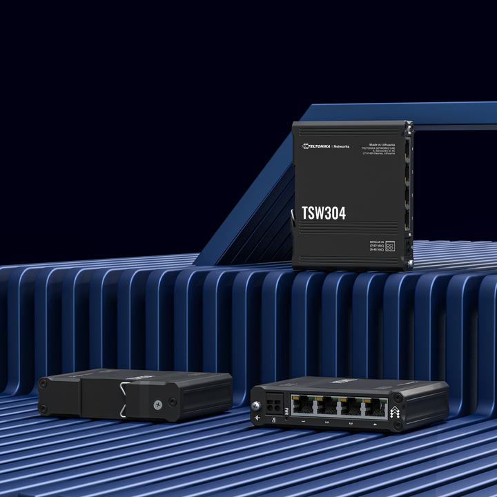 Actual product image Teltonika TSW304 4 Port Gigabit Industrial Unmanaged Switch DIN RAIL (4 Ports)