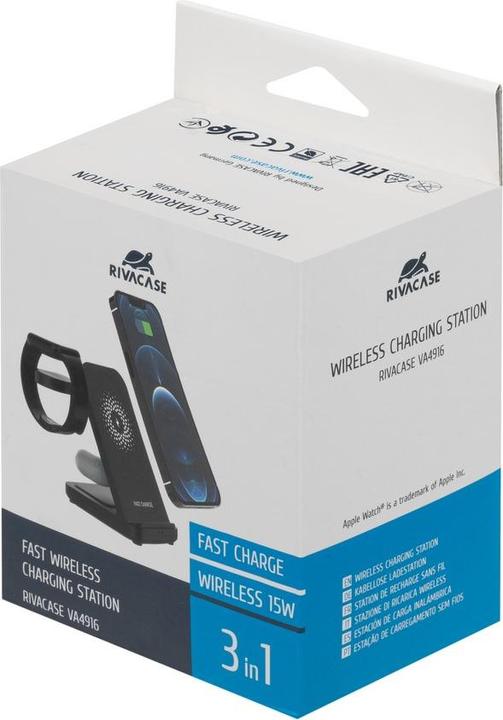 Image du produit Rivacase VA4916 WH3 Chargeur sans fil 3 en 1, charge 3 appareils simultanément, certifié Qi (15 W)