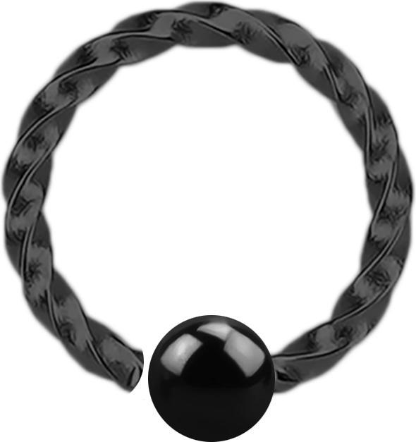 Image du produit Star Piercing Anneau Micro Closure noir tressé avec boule fixée d'un côté (sans laiton, Acier chirurgical 316L)