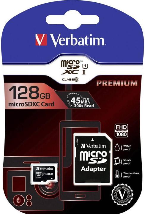 Image du produit Verbatim Carte Micro SDXC de classe 10 (128 Go, microSDXC, U1, UHS-I)
