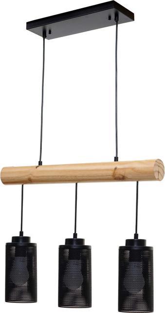 Actual product image Swisshandel24 Hanging Lamp, Industrial Vintage Solid Wood Metal Black - 3 Tube Lamp Shades (E27)