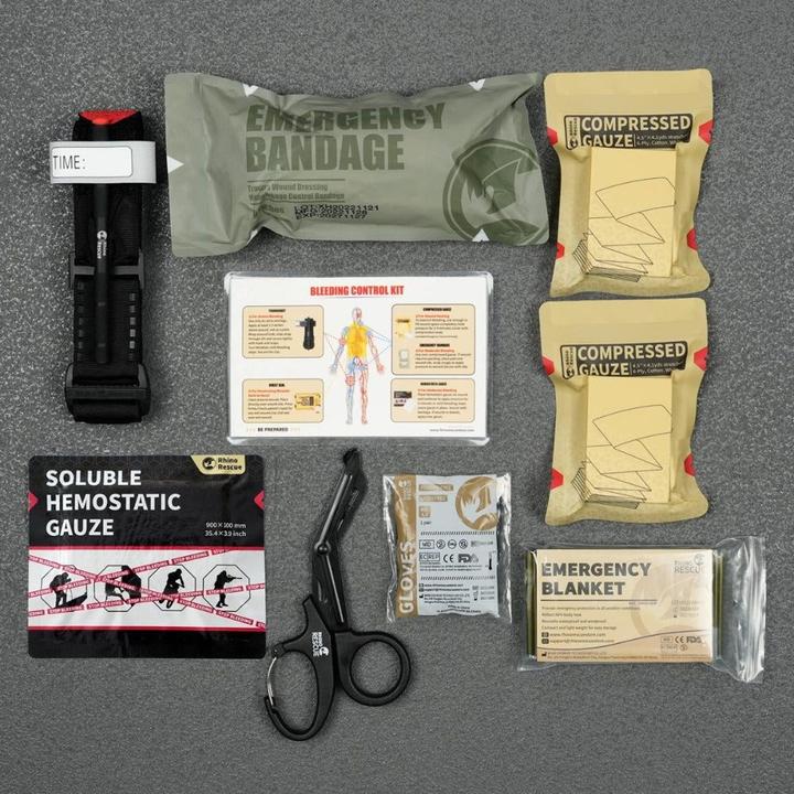 Actual product image Rhino Rescue Bleeding Control Kit - inkl. Metall-Tourniquet (7-teilig) (First aid set accessories)