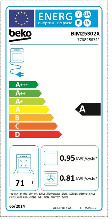 Energie-Label Beko BIM 25302 X Backofen A, Edelstahl