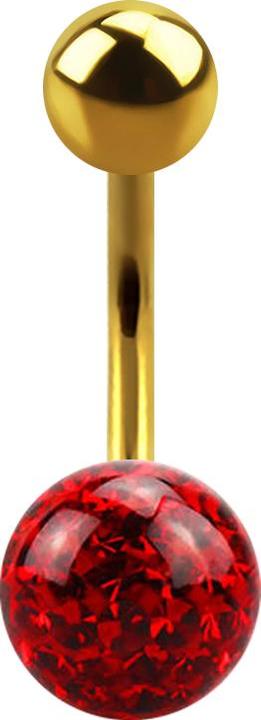 Star Piercing Banane vergoldet mit Kugel und Kristall Kugel rot Epoxy Schutzschicht (ohne Messing, Titan G23)