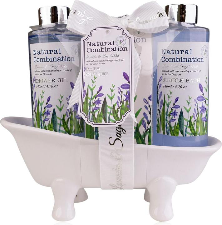 Immagine prodotto Accentra Set da bagno LAVENDEL in vasca di ceramica, include 140ml di gel doccia, 140ml di bagnoschiuma, 50g (Set per la cura dei capelli)
