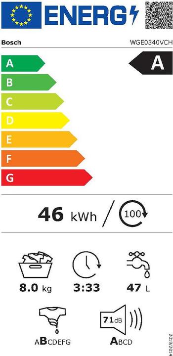 Energy Label Bosch Hausgeräte WGE0340VCH & WQG233D1CH (9 kg, Left)