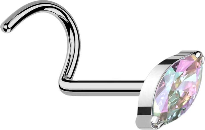 Star Piercing Nasenstecker gebogen silber mit Oval Kristall multicolor (ohne Messing, Titan G23)