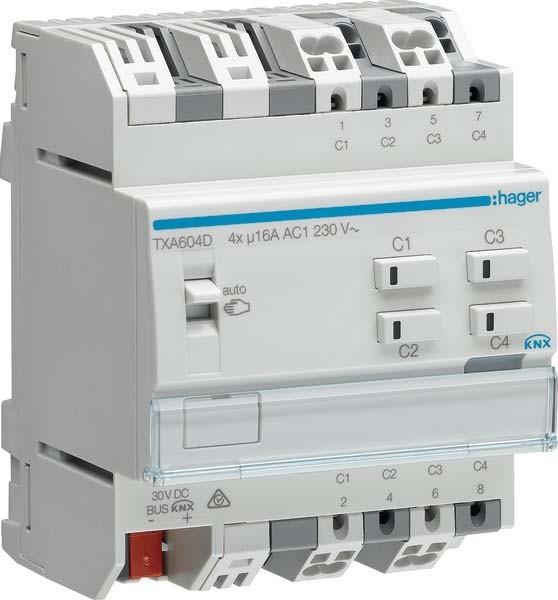 Image du produit Hager Actionneur de commutation/de stores TXA604D 4/2 voies KNX easy 16A charge C (Actionneur de volet)