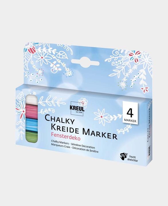 Produktbild Kreul Kreidemarker Chalky, Medium, 4er-Set Fensterdeko (Cozy Red, Rosemary Green, Snow White, nordic blue, 4 mm, 4 x)