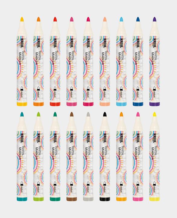 Immagine prodotto Kreul Pennarello tessile medio Junior Set di 18 (Marrone, Grigio, Rosso, Pink, Verde, Viola, Verde chiaro, Rosa, Rosa brillante, Blu, Nero, 4 mm, 18 x)
