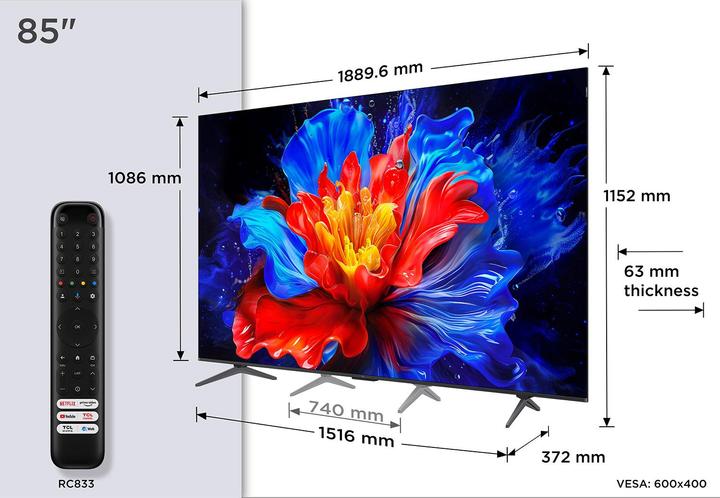 Actual product image TCL 85P8K 85" 4K QLED HDR Smart TV (85", QLED, 4K, 2025)