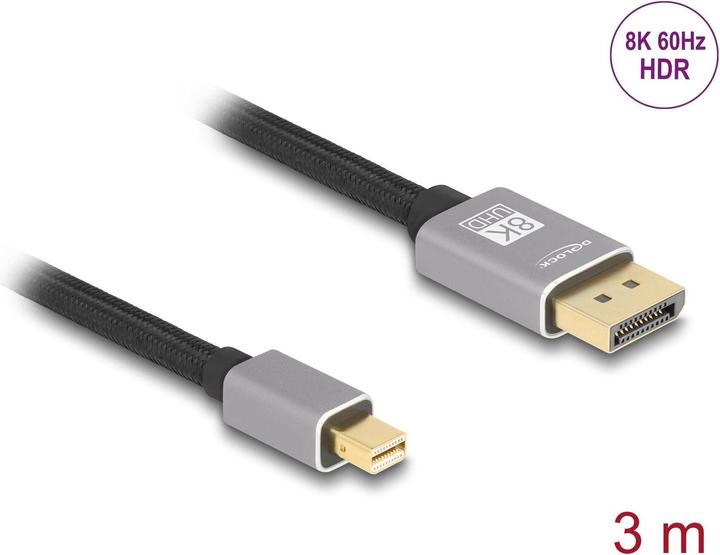 Image du produit Delock Câble Mini DisplayPort vers DisplayPort 8K 60 Hz 3 m gr (3 m, DisplayPort)